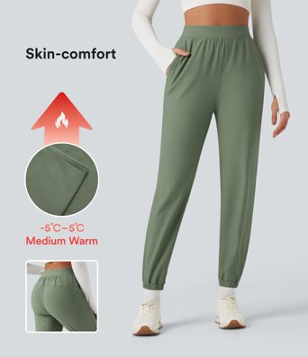 Laufjogginghose aus Fleece mit hohem Bund und mehreren Taschen- wärmend