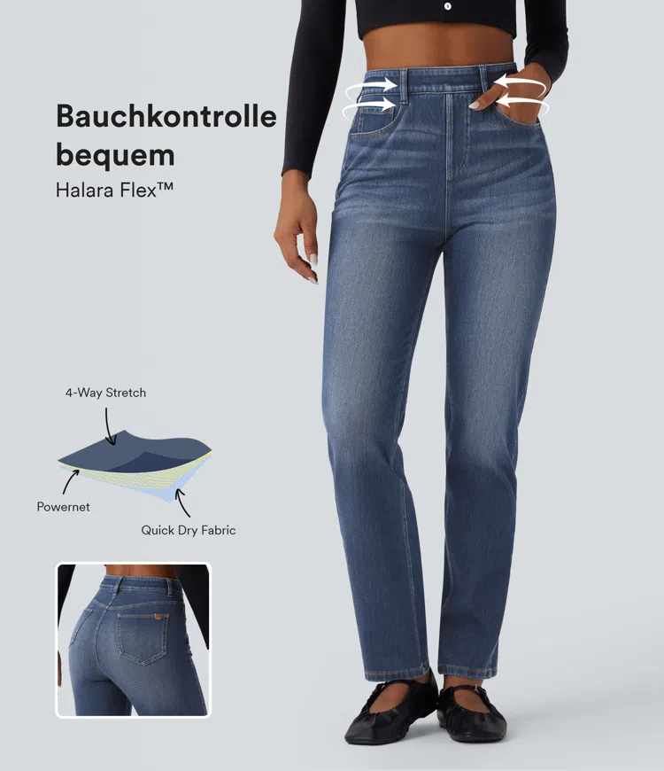 Blue Surf Denim Halara Flex™ - Lässige, verwaschene Slim-Jeans mit hohem Bund, mehreren Taschen und Bauchkontrolle / 1