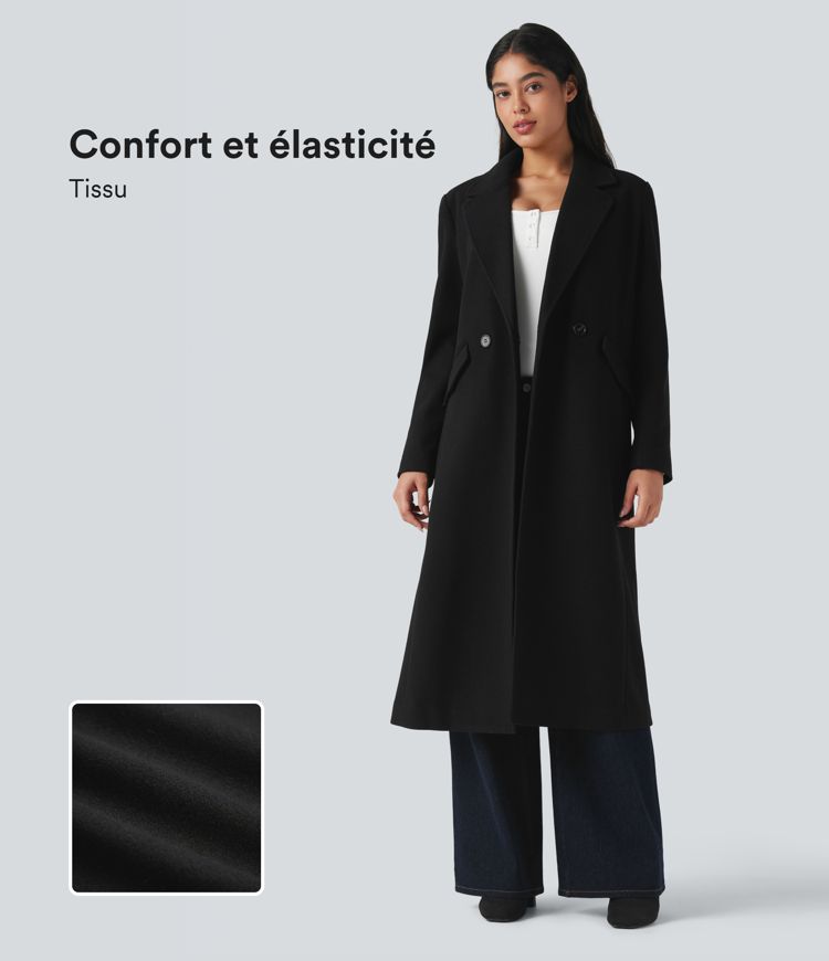 Manteau long polaire col cranté manches longues avec poches