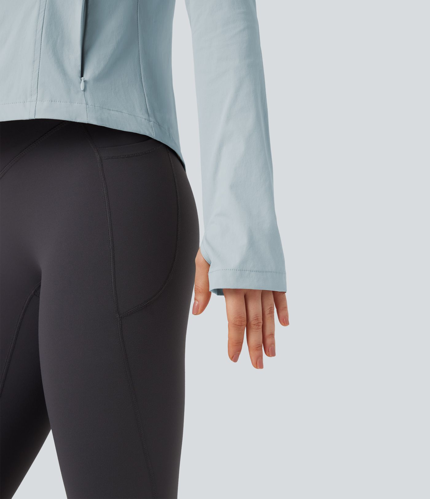 Hooded Long Sleeve Thumb Hole Zipper Hiking Jacket with Pockets-UPF40+