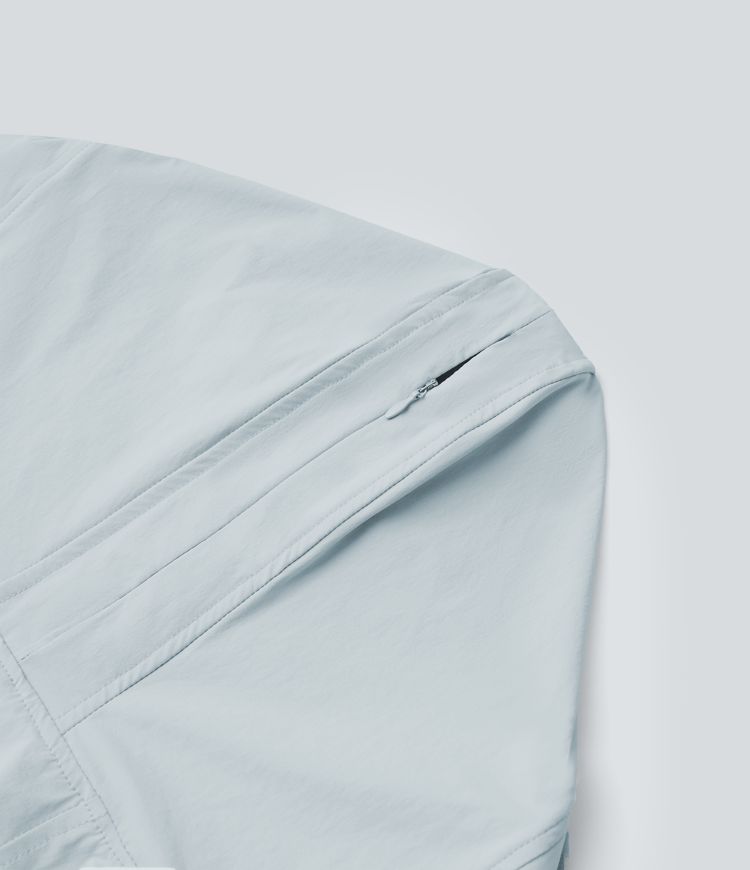 Hooded Long Sleeve Thumb Hole Zipper Hiking Jacket with Pockets-UPF40+