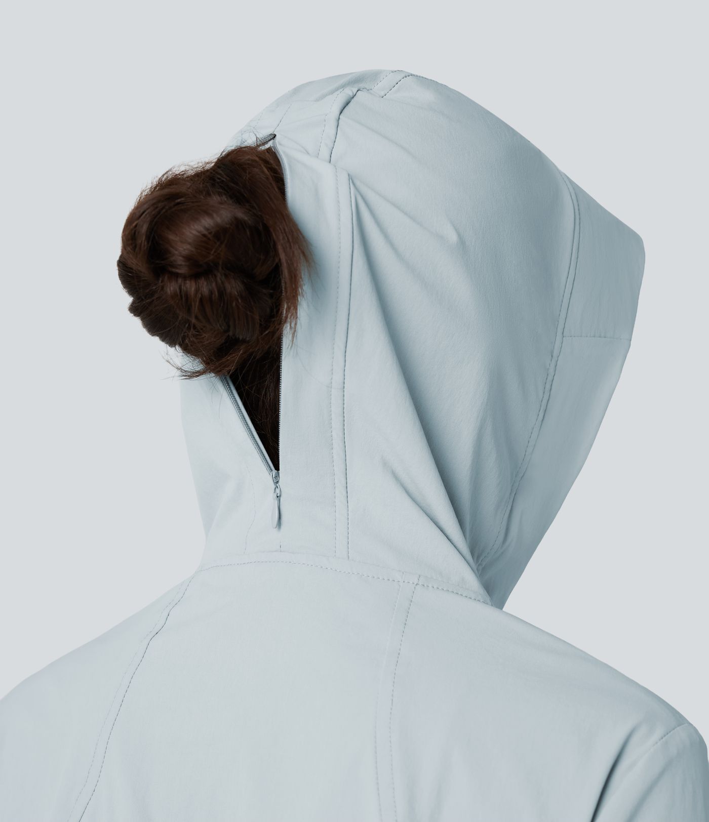 Hooded Long Sleeve Thumb Hole Zipper Hiking Jacket with Pockets-UPF40+