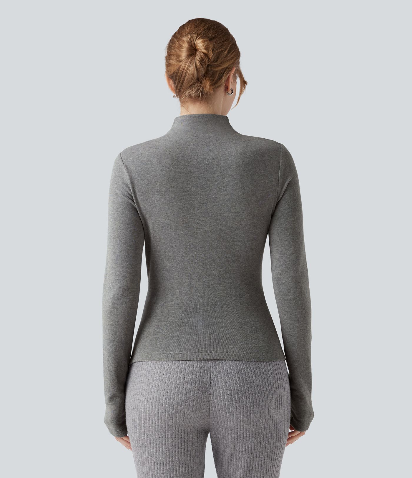 Top Thermique Décontracté à Col Haut, Manches Longues, Froncé avec Ourlet Asymétrique