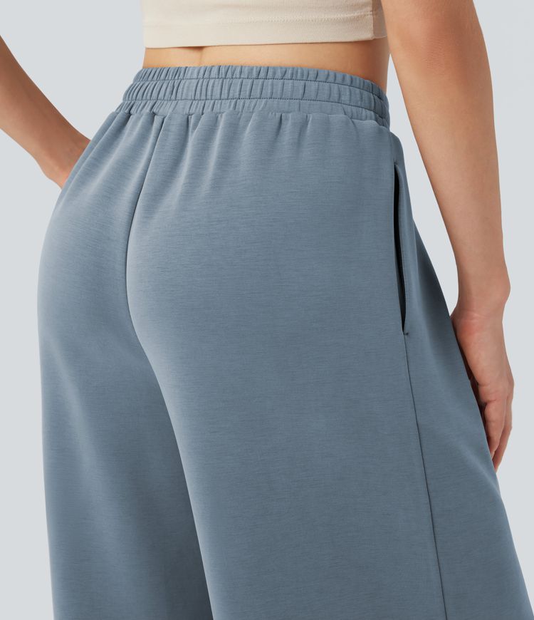 Midja Dragsko Korsad Avslappnad Baggy Byxa med Fickor