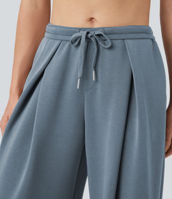 Midja Dragsko Korsad Avslappnad Baggy Byxa med Fickor