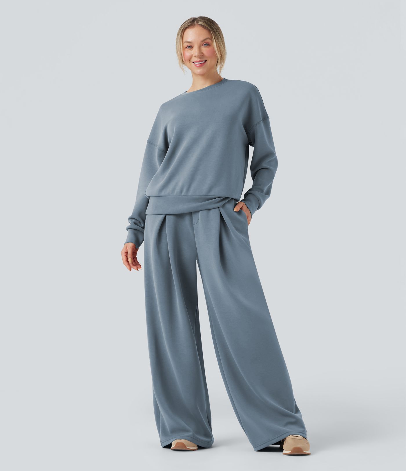 Midja Dragsko Korsad Avslappnad Baggy Byxa med Fickor