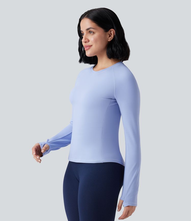 Round Neck Long Sleeve Thumb Hole Thermal Yoga Sports Top