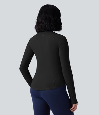 Thermo-Yoga-Sport-Top mit Rundhalsausschnitt, langen Ärmeln und Daumenlöchern Thermo-Yoga-Sport-Top mit Rundhalsausschnitt, langen Ärmeln und Daumenlöchern