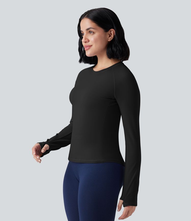 Thermo-Yoga-Sport-Top mit Rundhalsausschnitt, langen Ärmeln und Daumenlöchern Thermo-Yoga-Sport-Top mit Rundhalsausschnitt, langen Ärmeln und Daumenlöchern