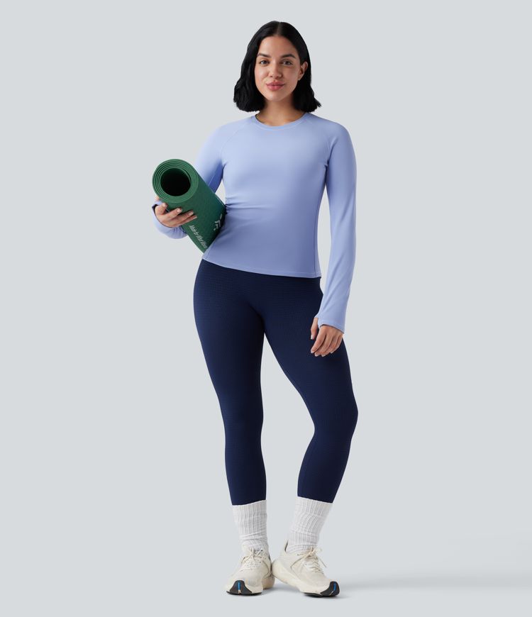 Round Neck Long Sleeve Thumb Hole Thermal Yoga Sports Top