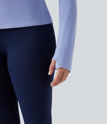 Round Neck Long Sleeve Thumb Hole Thermal Yoga Sports Top