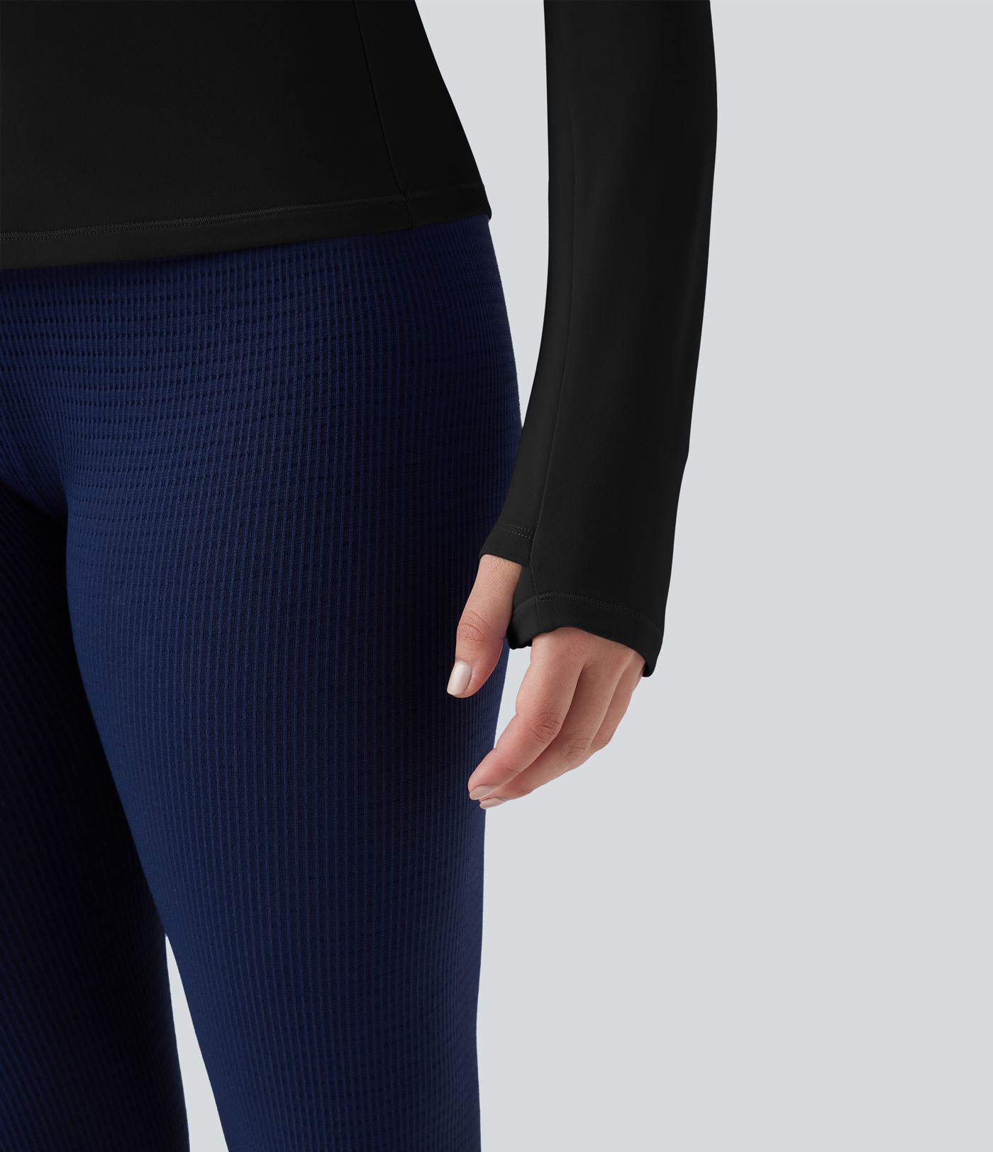 Thermo-Yoga-Sport-Top mit Rundhalsausschnitt, langen Ärmeln und Daumenlöchern Thermo-Yoga-Sport-Top mit Rundhalsausschnitt, langen Ärmeln und Daumenlöchern