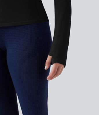 Thermo-Yoga-Sport-Top mit Rundhalsausschnitt, langen Ärmeln und Daumenlöchern Thermo-Yoga-Sport-Top mit Rundhalsausschnitt, langen Ärmeln und Daumenlöchern