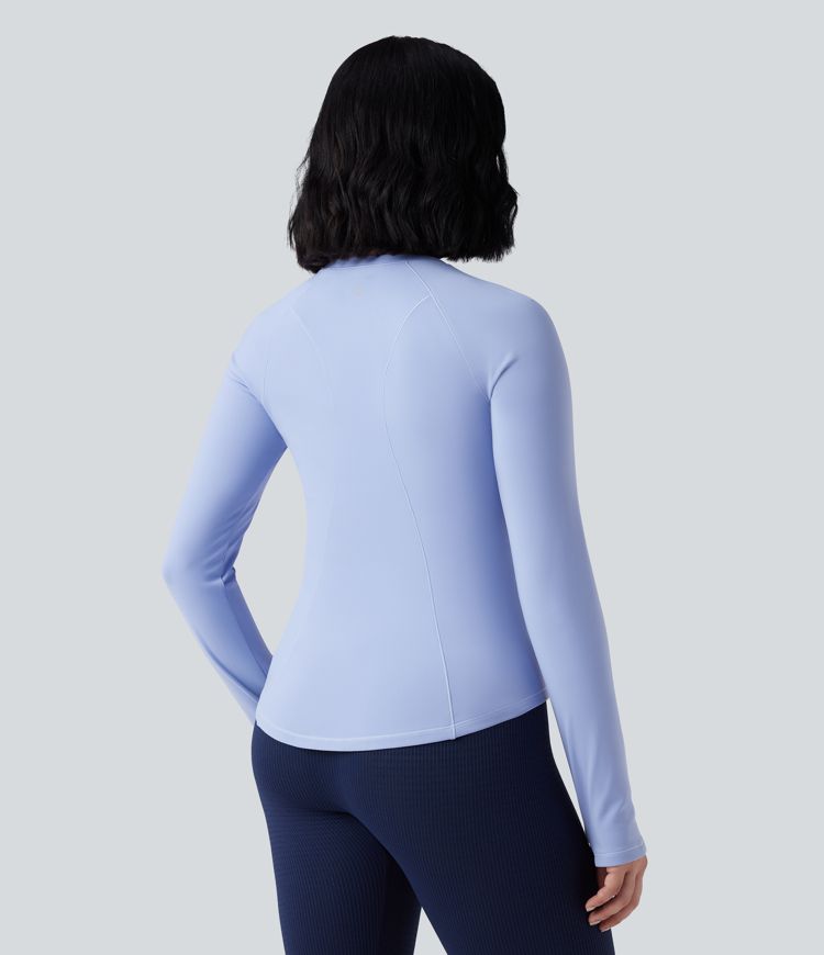 Round Neck Long Sleeve Thumb Hole Thermal Yoga Sports Top