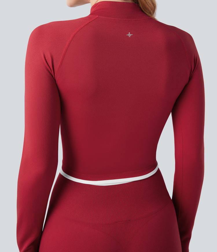 Seamless Flow Stand Collar Color Block Zipper Cropped Yoga Jacket