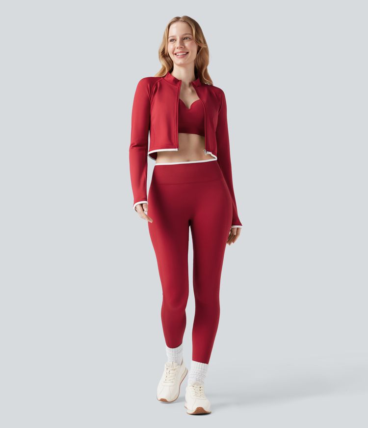 Seamless Flow Stand Collar Color Block Zipper Cropped Yoga Jacket