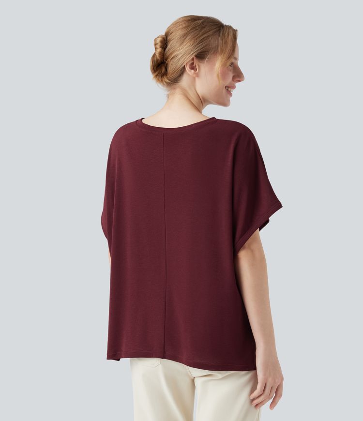 Lässiges T-Shirt mit Rundhalsausschnitt und Fledermausärmeln