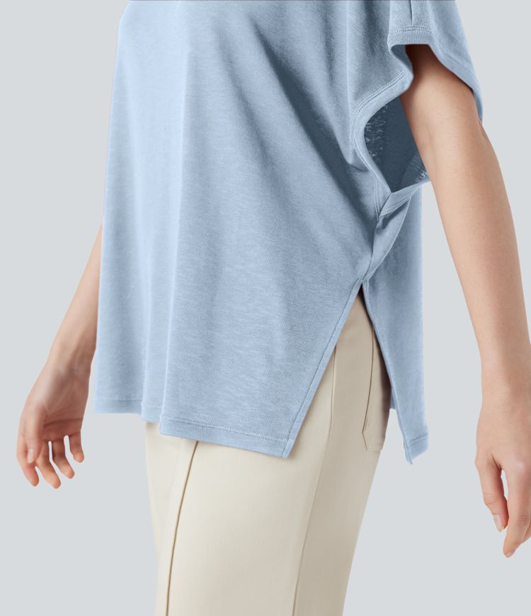 Leichtes T-Shirt mit Rundhalsausschnitt und Fledermausärmeln