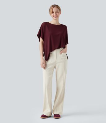 Lässiges T-Shirt mit Rundhalsausschnitt und Fledermausärmeln