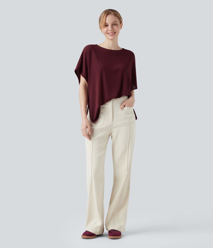 Lässiges T-Shirt mit Rundhalsausschnitt und Fledermausärmeln