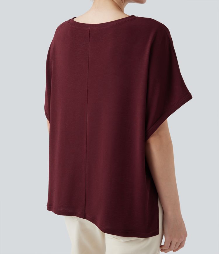 Lässiges T-Shirt mit Rundhalsausschnitt und Fledermausärmeln