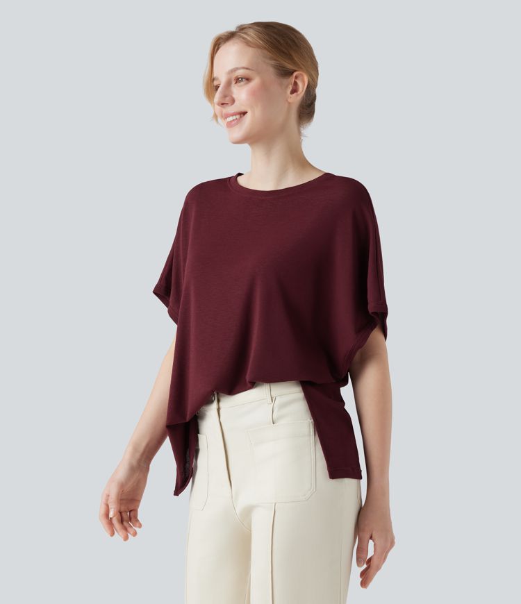 Lässiges T-Shirt mit Rundhalsausschnitt und Fledermausärmeln