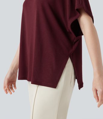 Lässiges T-Shirt mit Rundhalsausschnitt und Fledermausärmeln