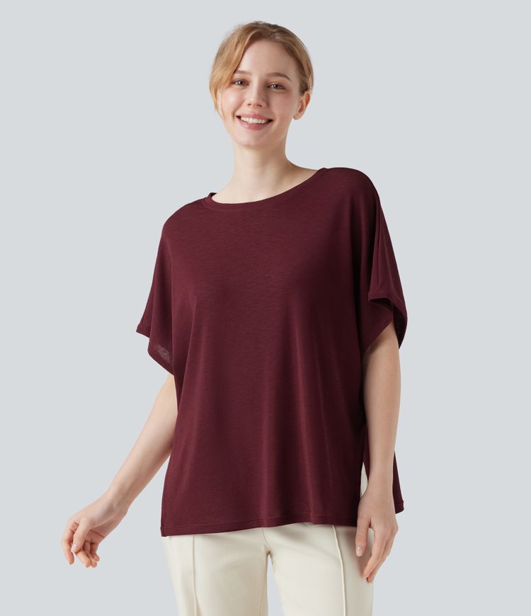 Lässiges T-Shirt mit Rundhalsausschnitt und Fledermausärmeln