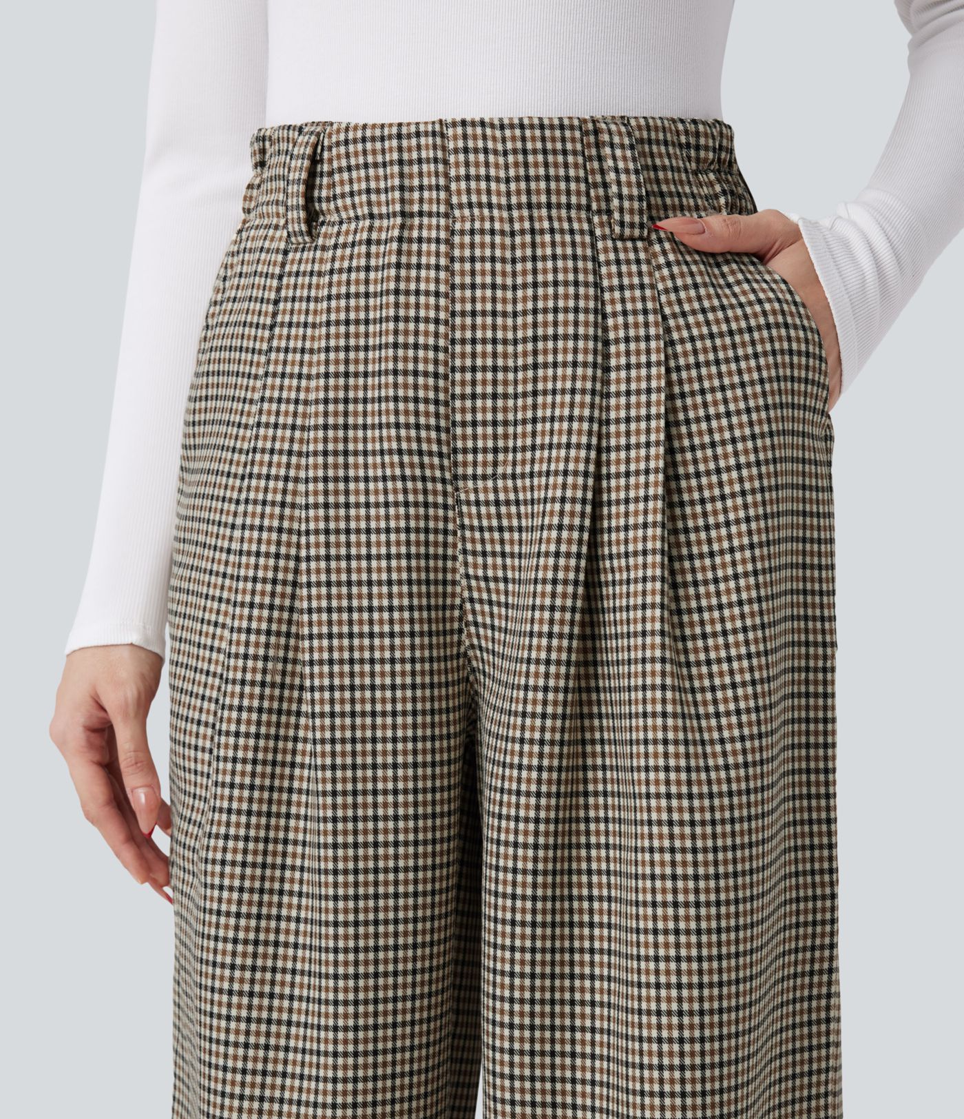 High Waisted Plaid Work Baggy Pants with Pockets