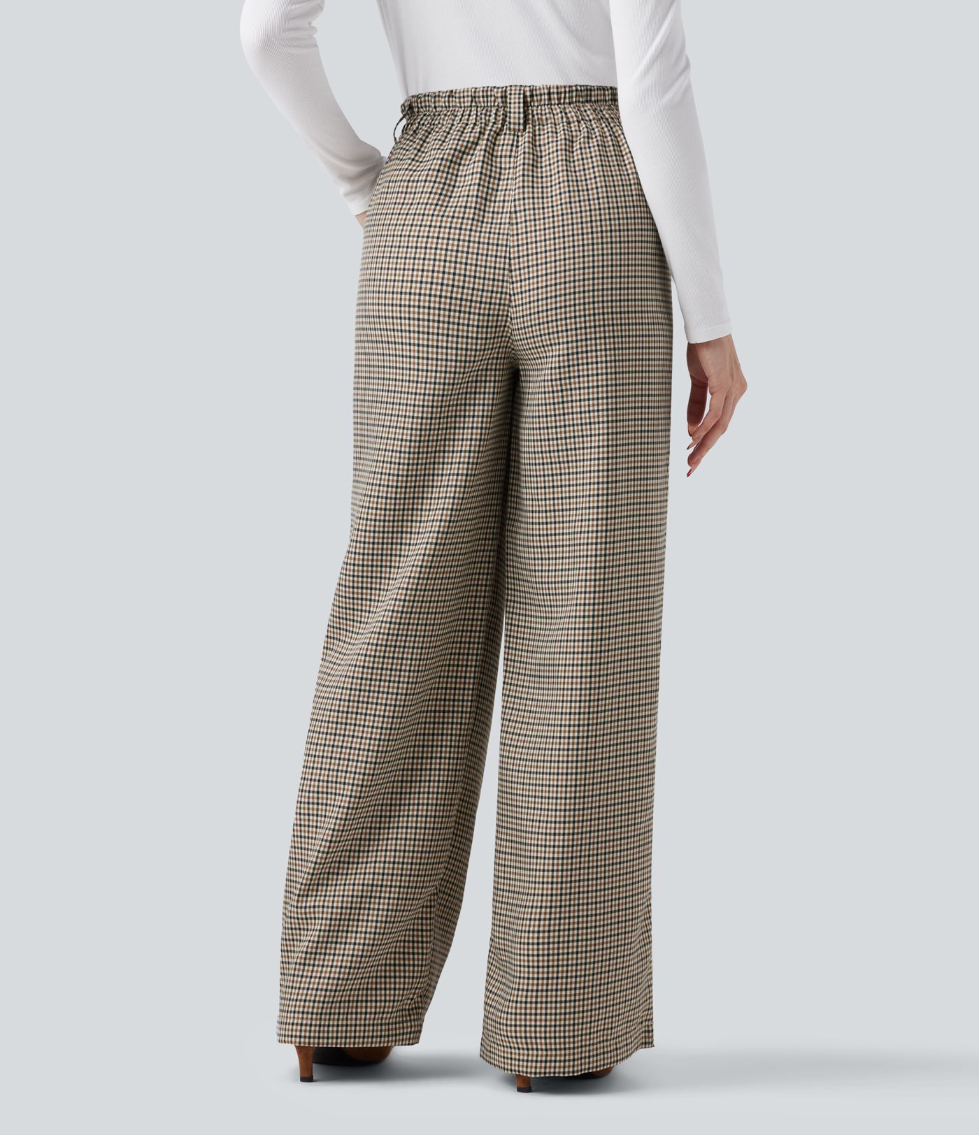 High Waisted Plaid Work Baggy Pants with Pockets