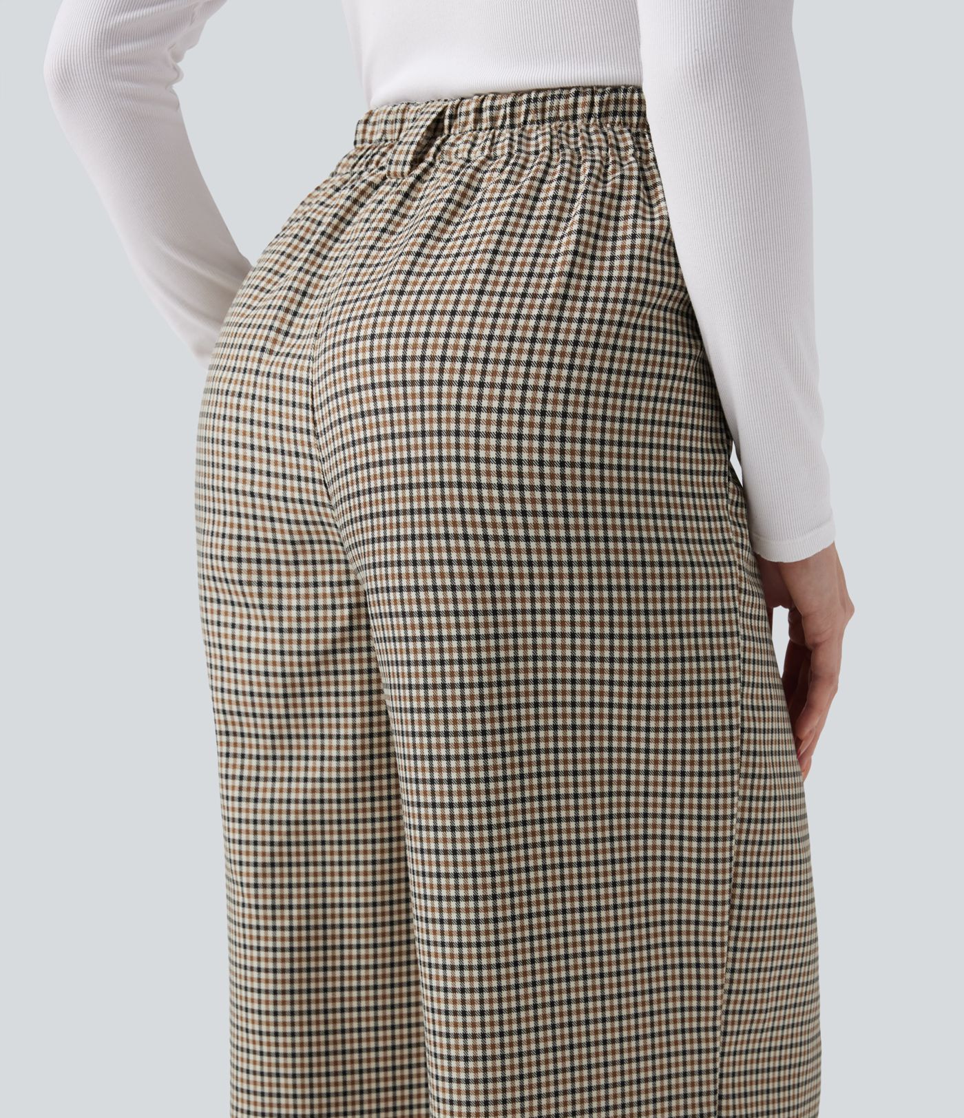 High Waisted Plaid Work Baggy Pants with Pockets