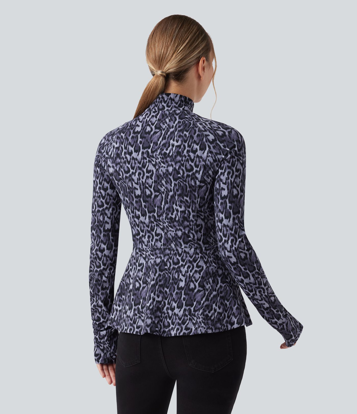 Halara UltraSculpt™ Leopard Print Stand Collar Long Sleeve Thumb Hole Casual Jacket with Pockets