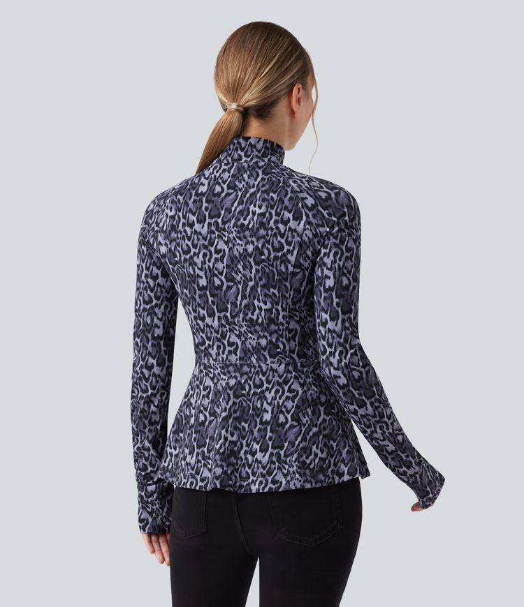 Halara UltraSculpt™ Leopard Print Stand Collar Long Sleeve Thumb Hole Casual Jacket with Pockets