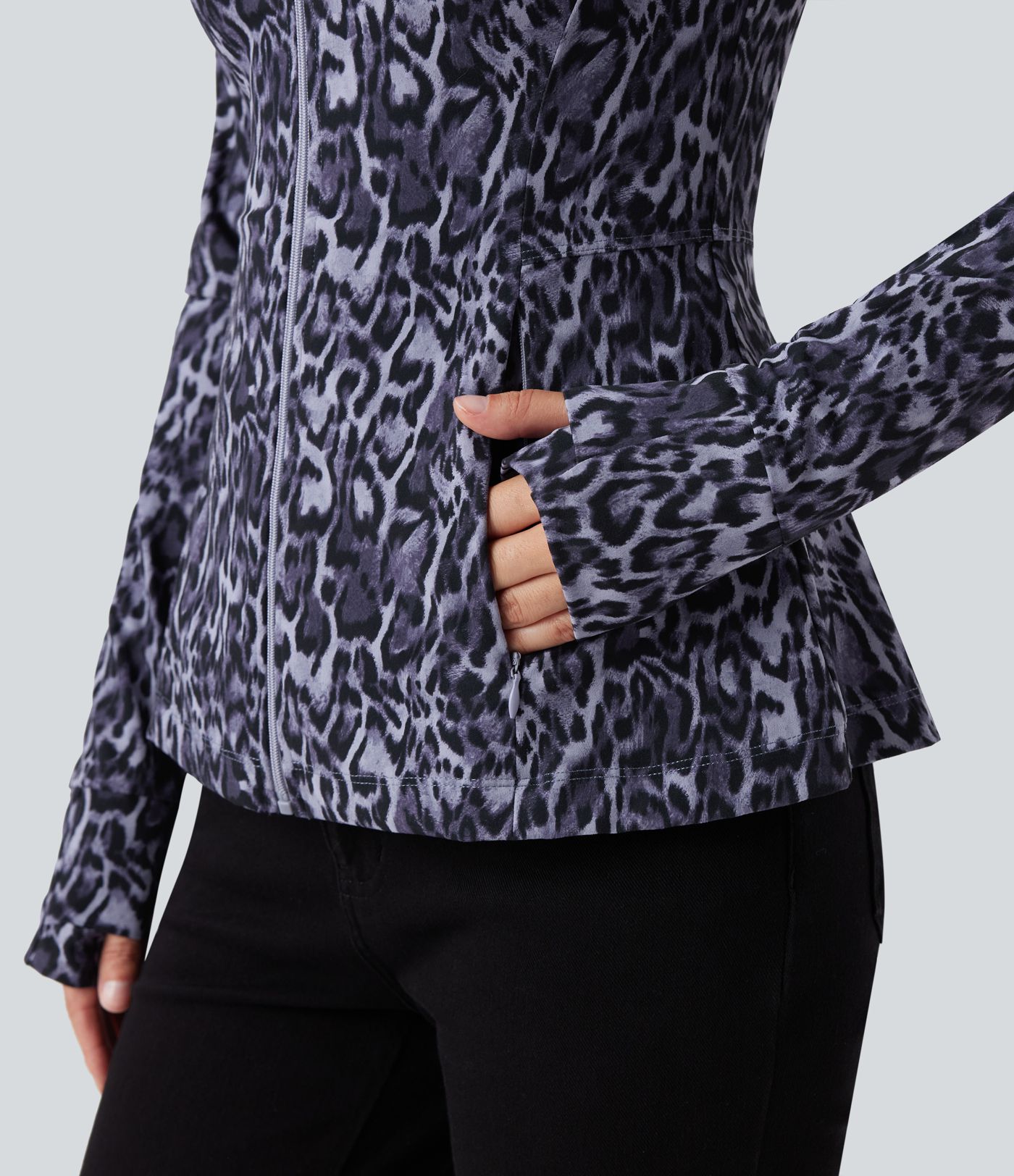 Halara UltraSculpt™ Leopard Print Stand Collar Long Sleeve Thumb Hole Casual Jacket with Pockets