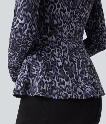 Halara UltraSculpt™ Leopard Print Stand Collar Long Sleeve Thumb Hole Casual Jacket with Pockets