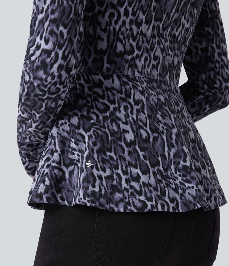 Halara UltraSculpt™ Leopard Print Stand Collar Long Sleeve Thumb Hole Casual Jacket with Pockets