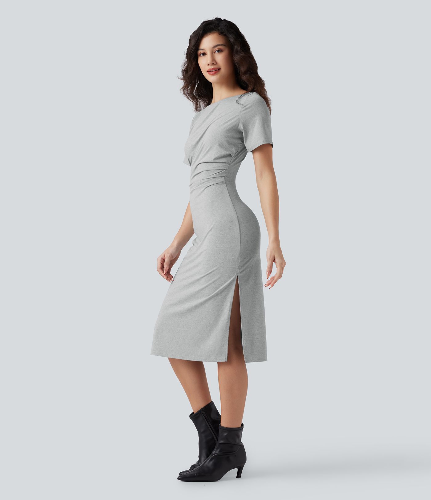 Figurbetontes Midi-Arbeitskleid mit kurzen Ärmeln