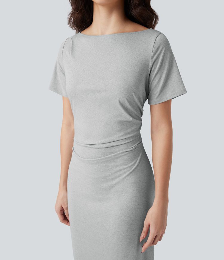 Figurbetontes Midi-Arbeitskleid mit kurzen Ärmeln