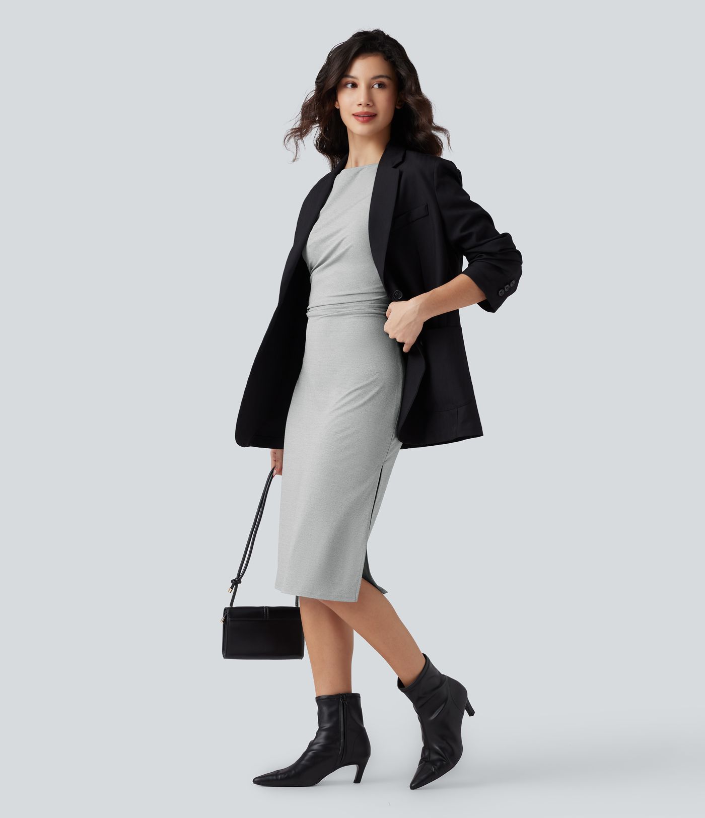 Figurbetontes Midi-Arbeitskleid mit kurzen Ärmeln