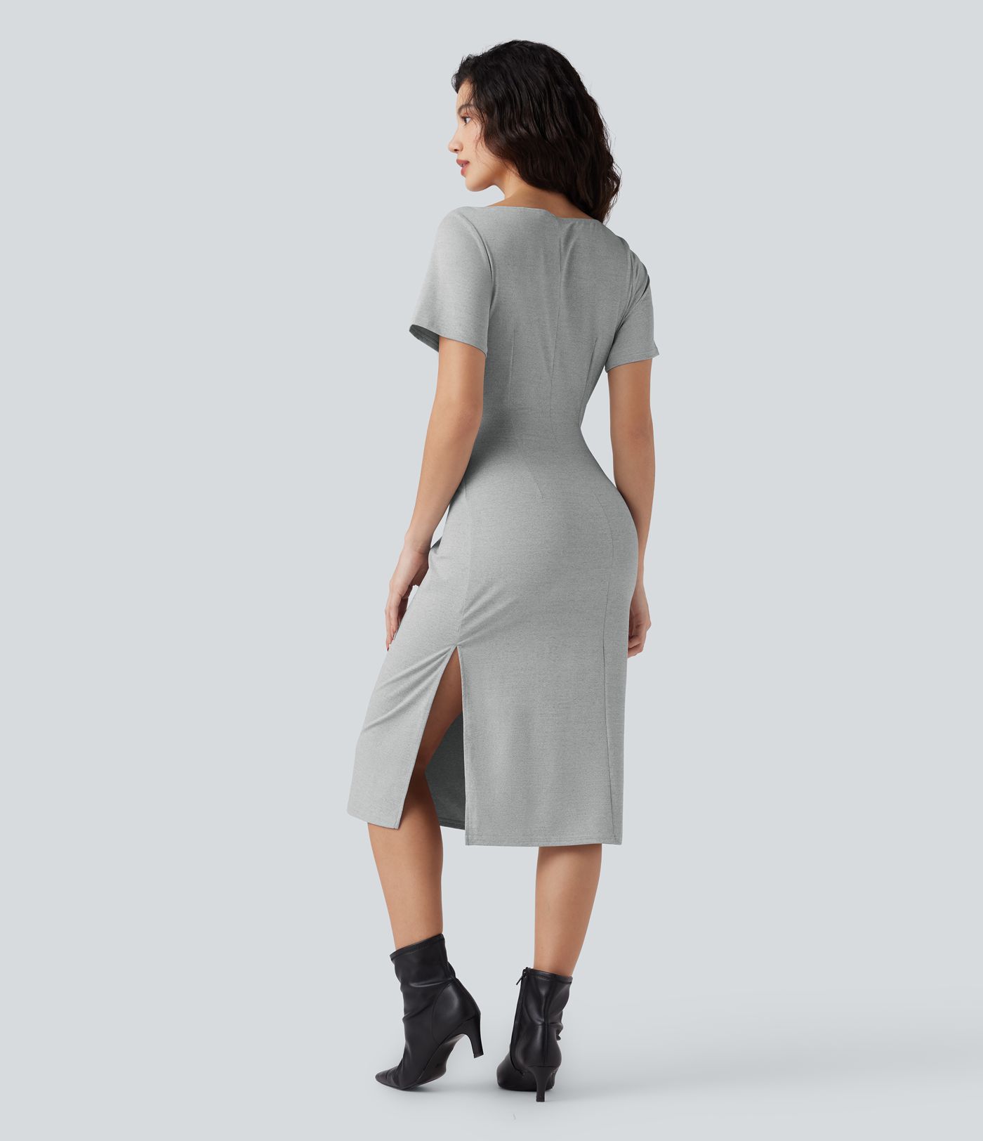 Figurbetontes Midi-Arbeitskleid mit kurzen Ärmeln