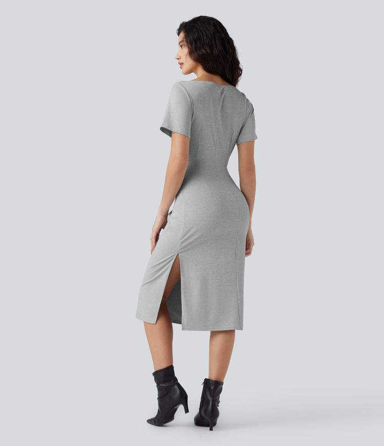 Figurbetontes Midi-Arbeitskleid mit kurzen Ärmeln