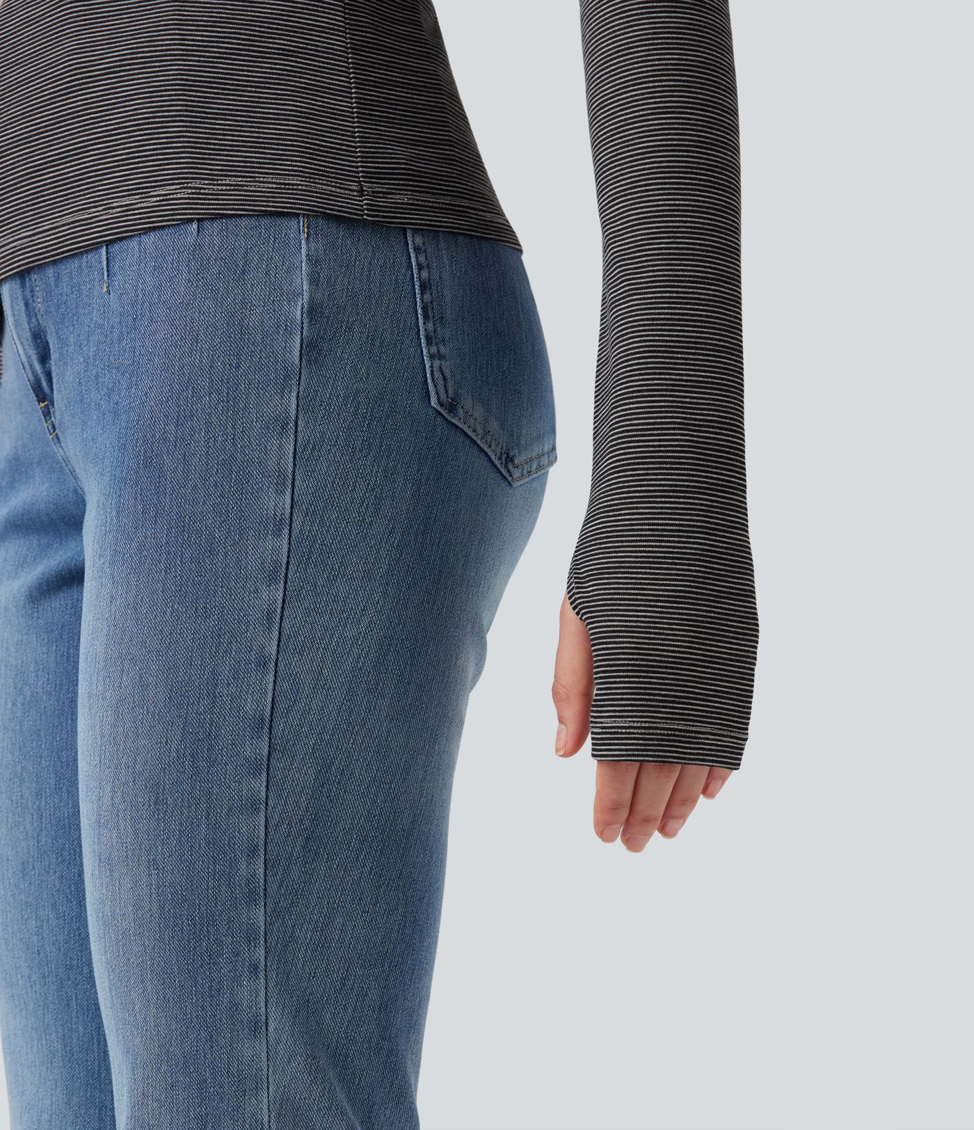 Henley Long Sleeve Thumb Holes Striped Casual T-Shirt