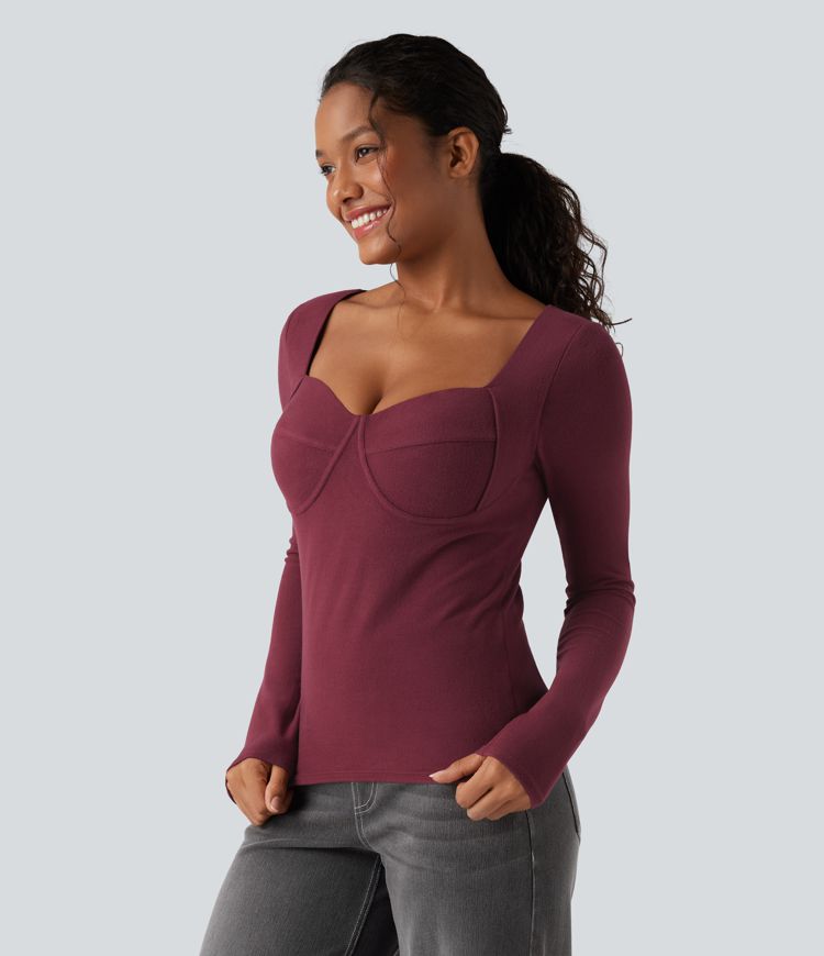 Skin décontracté et chauffant à col en cœur, push-up, quelques longues — bonnets D-F