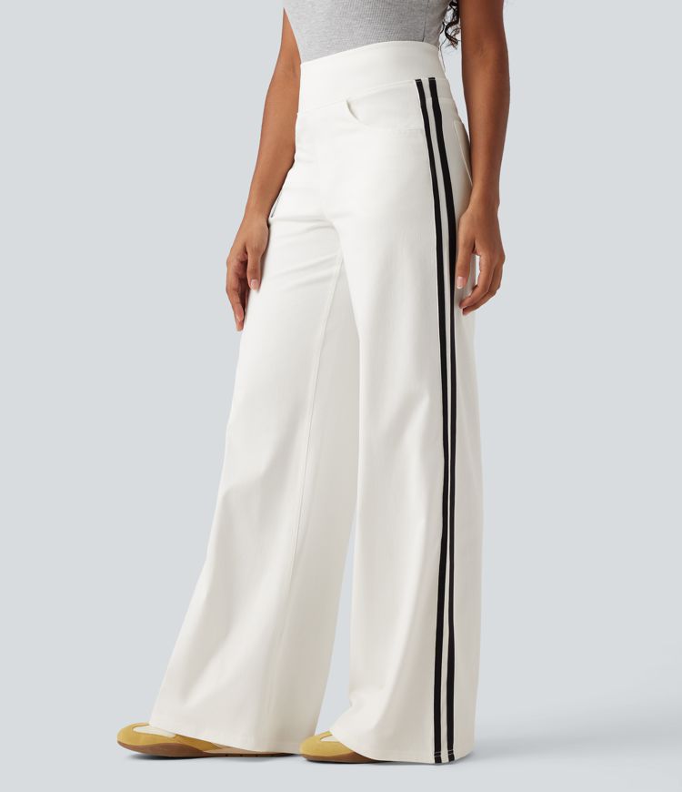 Halara Flex™ High Waisted Stripe Wide Leg Flowy Washed Casual Jeans with Pockets