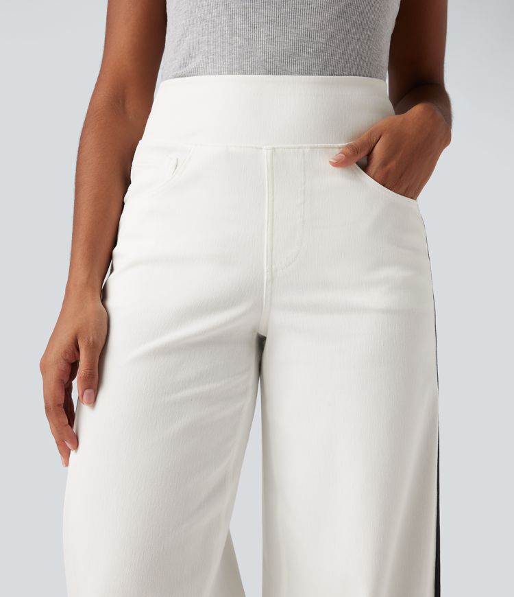 Halara Flex™ High Waisted Stripe Wide Leg Flowy Washed Casual Jeans with Pockets