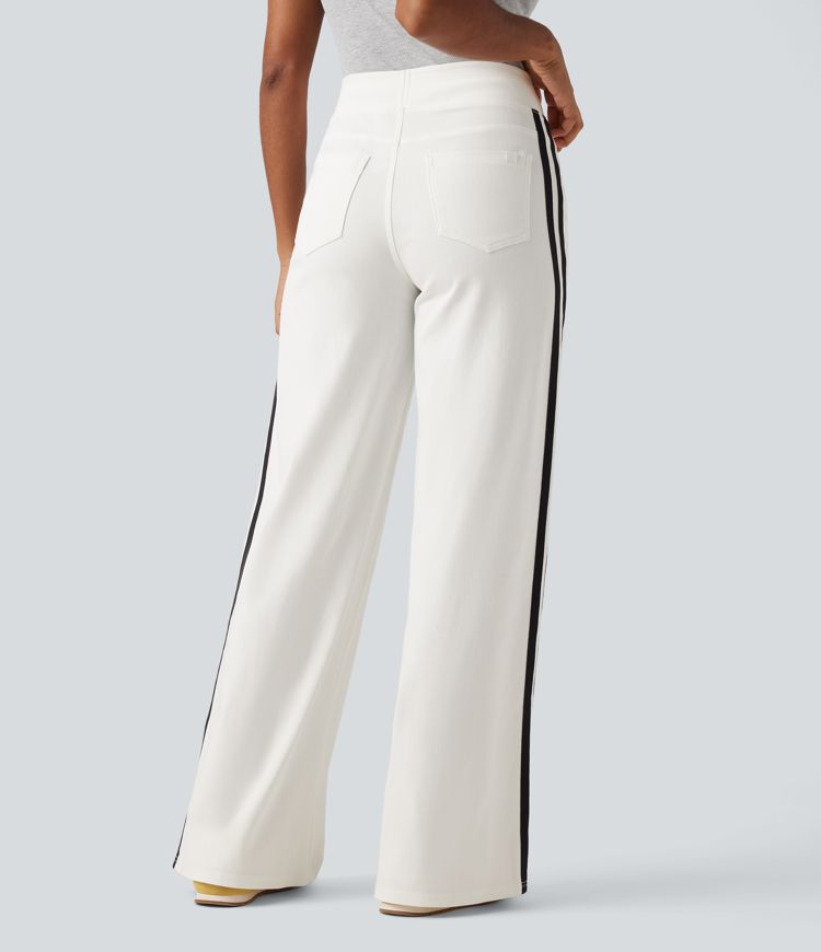 Halara Flex™ High Waisted Stripe Wide Leg Flowy Washed Casual Jeans with Pockets
