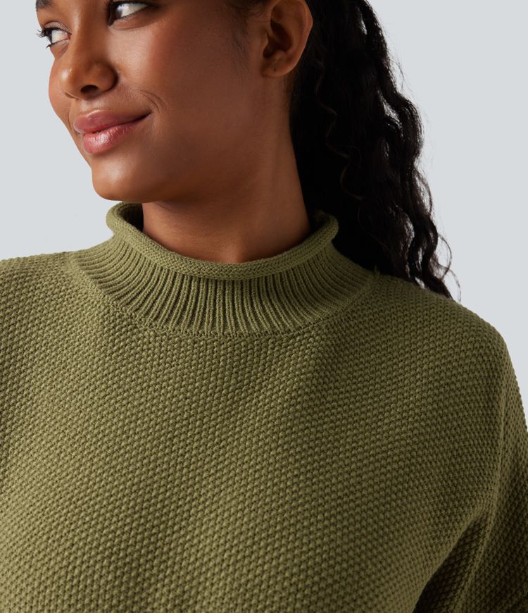 Mock-neck Long Sleeve Casual Sweater