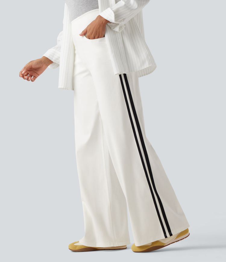 Halara Flex™ High Waisted Stripe Wide Leg Flowy Washed Casual Jeans with Pockets