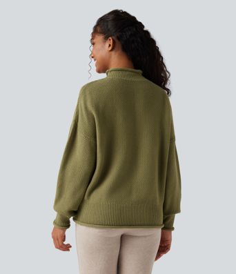 Mock-neck Long Sleeve Casual Sweater