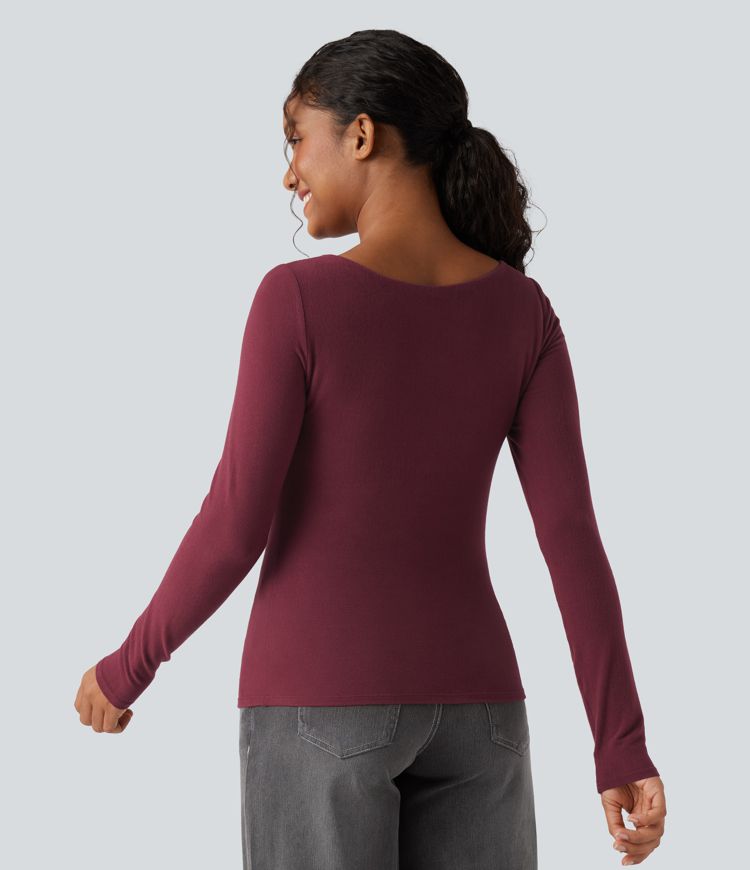 Skin décontracté et chauffant à col en cœur, push-up, quelques longues — bonnets D-F